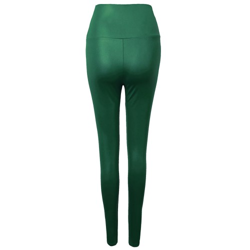 Sexy Solid Color PU High Waist Stretch Legging For Women