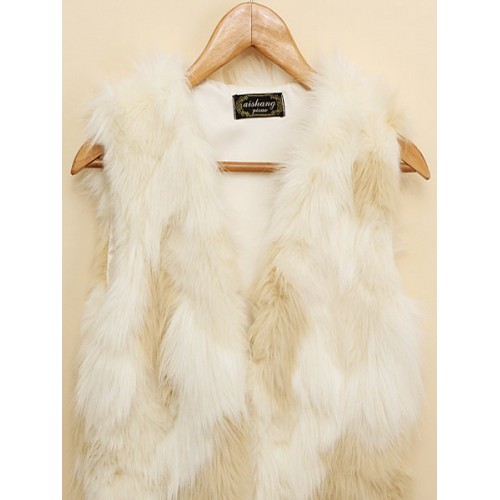 Women Fashion Sleeveless Pure Color Imitation Fur Jacket Vest