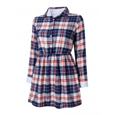 Women Thickening Plaid Elastic Waist Long Sleeve Blouse