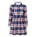 Women Thickening Plaid Elastic Waist Long Sleeve Blouse