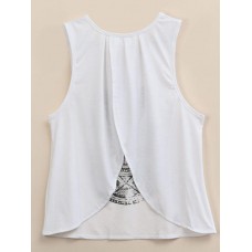 Women Khamsa Printed Blouse Cascading Back Sleeveless White Tank Top