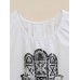 Women Khamsa Printed Blouse Cascading Back Sleeveless White Tank Top