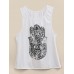 Women Khamsa Printed Blouse Cascading Back Sleeveless White Tank Top