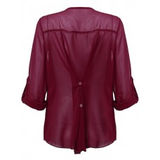 Sexy Women V Neck Adjustable Sleeve Button Irregular Chiffon T-Shirt