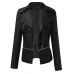 Women's Long Sleeve Artificial Leather Zipper Jacket Outwear