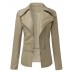 Women's Long Sleeve Artificial Leather Zipper Jacket Outwear