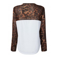 Casual Leopard Pocket Patchwork Chiffon T-Shirt For Women