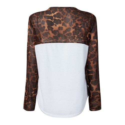 Casual Leopard Pocket Patchwork Chiffon T-Shirt For Women