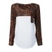 Casual Leopard Pocket Patchwork Chiffon T-Shirt For Women