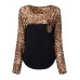 Casual Leopard Pocket Patchwork Chiffon T-Shirt For Women