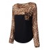 Casual Leopard Pocket Patchwork Chiffon T-Shirt For Women