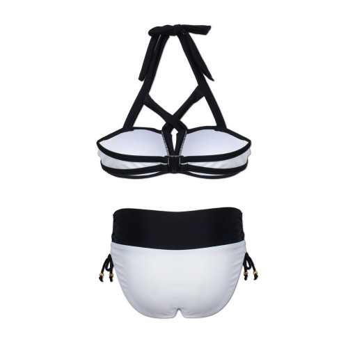 Women Halter Cross Criss Strappy Sexy Black White Color Block Bikini Sets Low Waist Swimwear