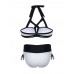 Women Halter Cross Criss Strappy Sexy Black White Color Block Bikini Sets Low Waist Swimwear