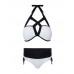 Women Halter Cross Criss Strappy Sexy Black White Color Block Bikini Sets Low Waist Swimwear