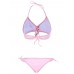 Women Sexy Pink Criss Cross Belt Wireless Bikini Halter Lace-Up Solid Color Swimwear