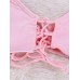 Women Sexy Pink Criss Cross Belt Wireless Bikini Halter Lace-Up Solid Color Swimwear