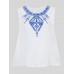 Ethnic Style Women Embroidery Sleeveless Back Button Cotton Tank Top