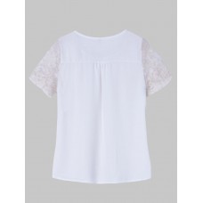 Women Elegant Lace Beaded Embroidery Chiffon T-Shirt