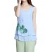 Elegant Women Lotus Ink Printing Fake Two-piece Cotton Linen Tank Top