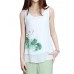 Elegant Women Lotus Ink Printing Fake Two-piece Cotton Linen Tank Top