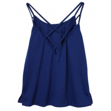 Women Backless Cross Bandage O-neck Pure Color Vest