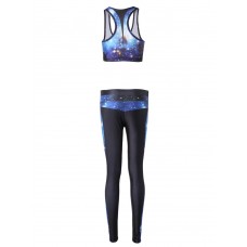 Women Starry Sky 3D Printed Yoga Gym Two Pieces Set Tracksuit