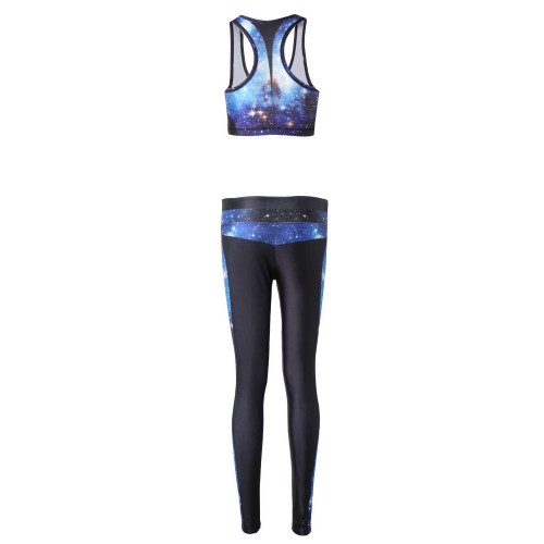 Women Starry Sky 3D Printed Yoga Gym Two Pieces Set Tracksuit