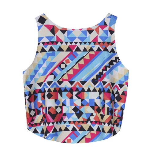 Casual Women Sleeveless Geometric Printed High Low Tank Top