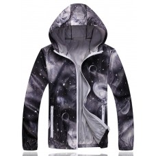 Thin Galaxy Print Outdoor Wicking Sun Protection Loose Long Sleeve Hooded Jacket