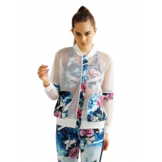 Women Sport Flower Printed Patchwork Hollow Suntan-proof Wear Jacket