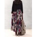 Vintage Women Floral Printed Patchwork Long Sleeve Maxi Dress