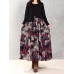 Vintage Women Floral Printed Patchwork Long Sleeve Maxi Dress