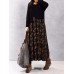 Vintage Women Floral Printed Patchwork Long Sleeve Maxi Dress