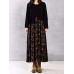 Vintage Women Floral Printed Patchwork Long Sleeve Maxi Dress