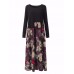 Vintage Women Floral Printed Patchwork Long Sleeve Maxi Dress