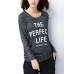 Black Casual Letter Printed Long Sleeve Round Neck Women T-shirt