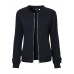 Casual Solid Long Sleeve Zipper Black Women Baseball Jacket