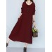 Vintage Women Pocket Embroidery O-neck Long Sleeve Maxi Dresses