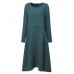 Vintage Women Pocket Embroidery O-neck Long Sleeve Maxi Dresses