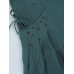 Vintage Women Pocket Embroidery O-neck Long Sleeve Maxi Dresses