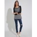 Casual Women Long Sleeve Arrow Print Stitching O-Neck T-shirts