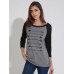 Casual Women Long Sleeve Arrow Print Stitching O-Neck T-shirts