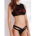 Women Mesh High Collar Soft Printed Swimwear Wireless Back Zipper Tankinis Sets