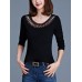 Casual Women Round Neck Hollow Out Long Sleeve Pure Color T-shirts