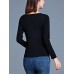 Casual Women Round Neck Hollow Out Long Sleeve Pure Color T-shirts