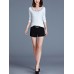 Casual Women Round Neck Hollow Out Long Sleeve Pure Color T-shirts