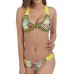 Sexy Crochet Mixed Color Printed Striped Deep Plunge Wireless Bikini Sets