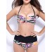 Sexy Halter Backless Flower Love Striped Printed Wireless High Waist  Bikini Sets