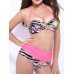 Sexy Halter Backless Flower Love Striped Printed Wireless High Waist  Bikini Sets