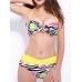 Sexy Halter Backless Flower Love Striped Printed Wireless High Waist  Bikini Sets